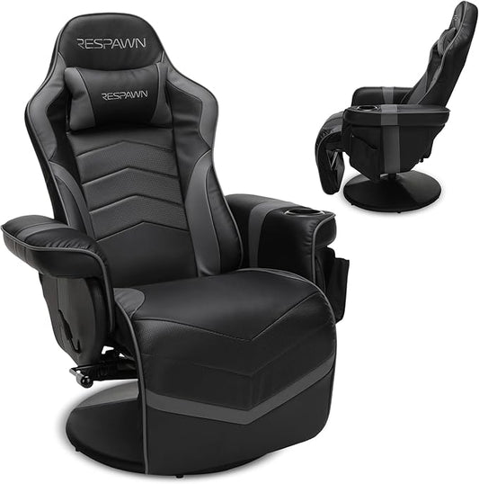 Respawn 900 Console Gaming Recliner with Footrest and Lumbar Support - Comfortable Ergonomic Gaming Chair with Headrest, No Wheels, Reclining, Heavy Duty, Racing Style Video Game Chairs - Gray