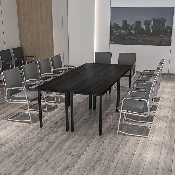 Bonzy Home Conference Tables 8ft Office Computer Desk for Meeting Room Study Writing Printer Podcast Table Save Space Design for 10 People Modern Black 4PCS (94.4"x47.2"x29.5", Black)