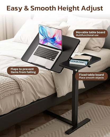 Simple Deluxe Standing Rolling Desk with Hidden Casters, Height Adjustable Pneumatic Mobile Laptop Desk, Tilting Bedside Table for Laptop, Overbed Bedside Table Hospital Home Use, Black