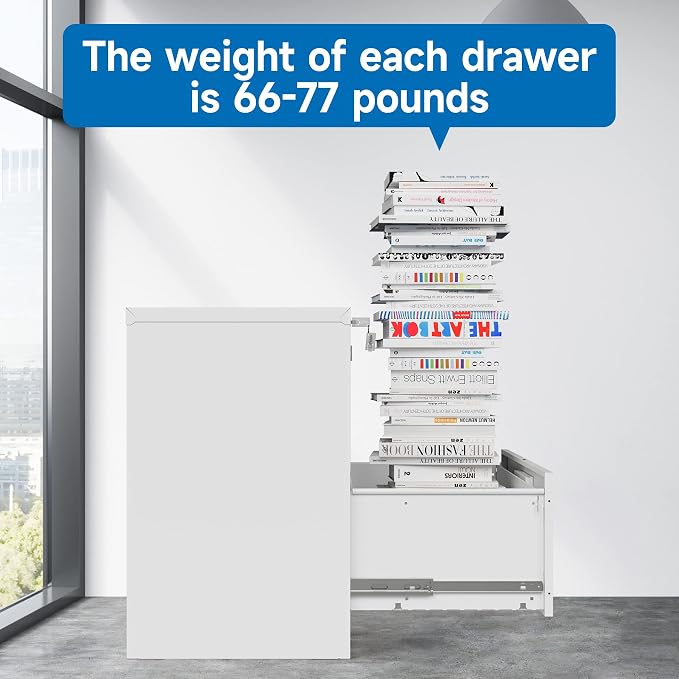 BYNSOE 2 Drawer Lateral File Cabinet Metal Filing Storage Cabinet with Lock Office Home Steel File Cabinet for A4 Legal/Letter Size File Cabinet Locked,Assembly Required (2 Drawer, White)