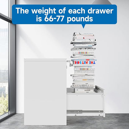 BYNSOE 2 Drawer Lateral File Cabinet Metal Filing Storage Cabinet with Lock Office Home Steel File Cabinet for A4 Legal/Letter Size File Cabinet Locked,Assembly Required (2 Drawer, White)