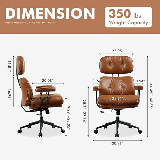 High Back Executive Office Chair with Comfortable Deep Seat,Brown PU Leather Modern Office Chair,Ergonomic Big and Tall Computer Desk Chair with Lumbar Support(Light Brown)
