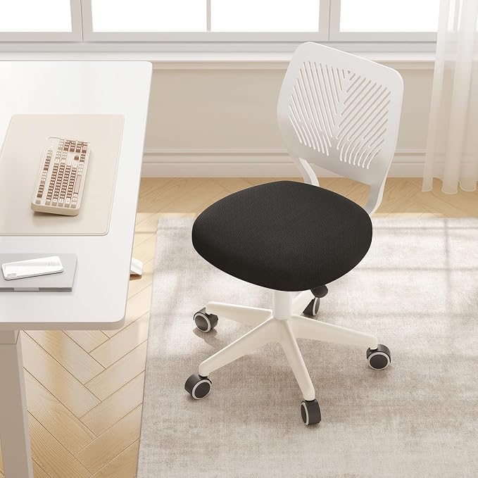 Armless Desk Chair Swivel Office Rolling Chair with Soft Padded Cushion, Height Adjustable Small Task Chair, Ergonomic Study Computer Chair for Kids Girls Boys Teens (Black White, 4PCS)