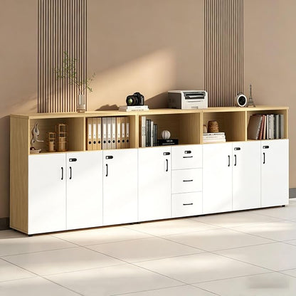 File Cabinet with Password Lock, Wood Lateral Filing Cabinet for Letter/A4 Files, 3 Drawer with Door, Printer Stand with Open Shelves for Home Office