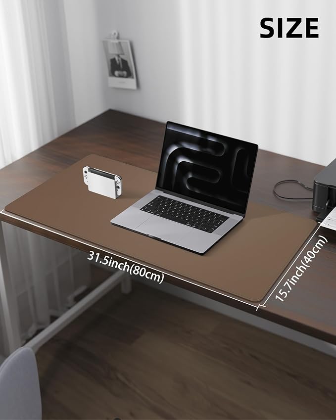 Leather Desk Pad & Protector, Mouse Pad & Office Mat - Non-Slip PU Leather Desk Blotter & Laptop Pad - Waterproof Writing Pad for Office & Home (Dark Khaki, 31.5" x 15.7")