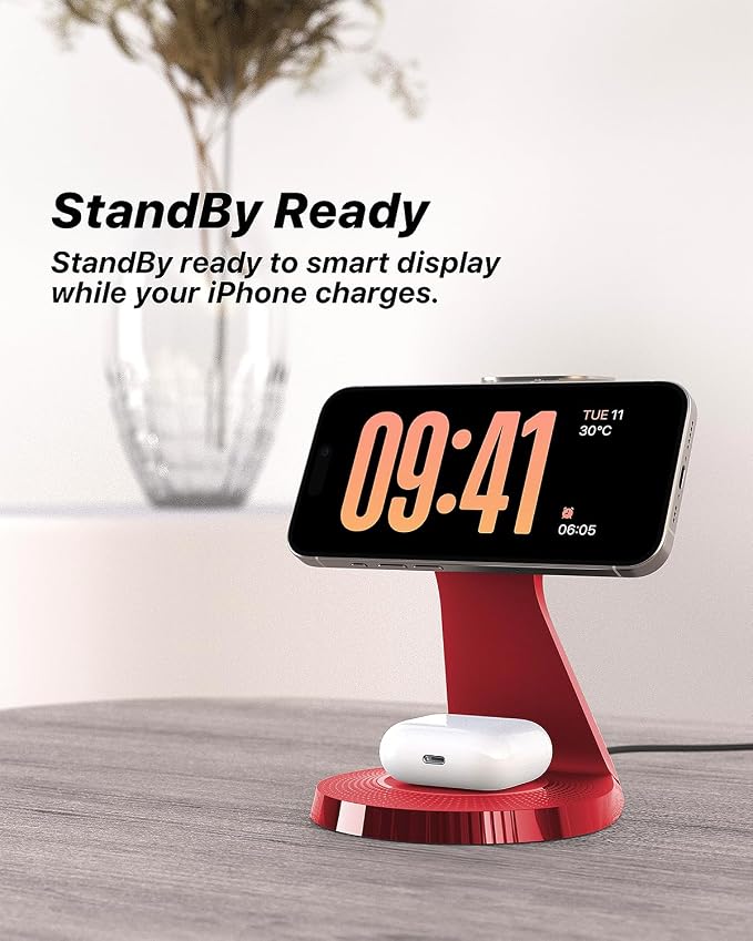 LONGCONN 3 in 1 Wireless Charging Station for Apple Devices with MagSafe | Charging for iPhone 17/Air/16/15/14/13, AirPods, Apple Watch, Weighted Stable Charging Stand, USB-C Adapter Included