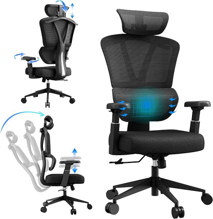 Ergonomic Mesh Office Chair, 400 lb Capacity for Work & Gaming | Mesh back and memory foam seat provide comfort, while adjustable headrest and lumbar support ease strain.