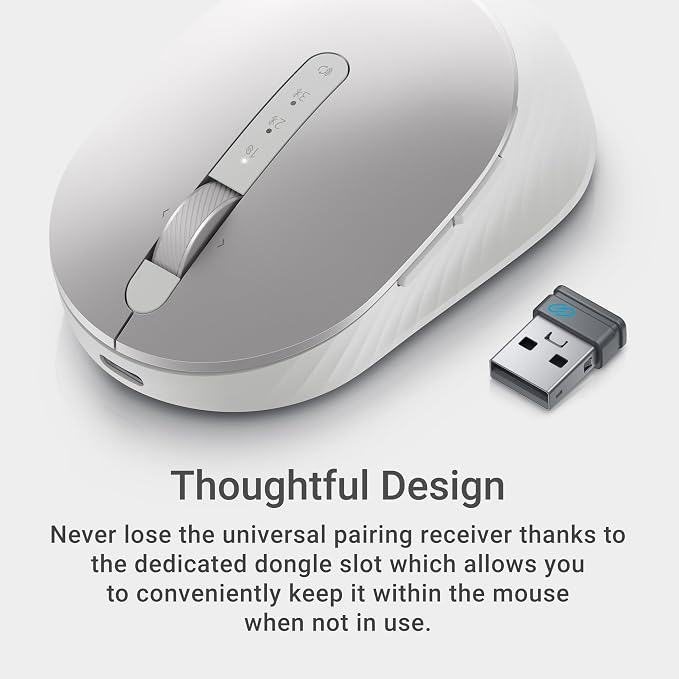 Dell Premier Rechargeable Wireless Mouse - MS7421W - Silver - Wireless, 7 Buttons, Adjustable at 1000, 1600 (default), 2400 and 4000, Six Months of Battery Life