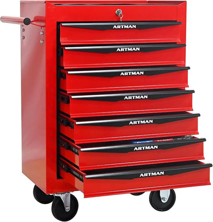 RYH 7 Drawers Rolling Tool Chest - Heavy Duty Mobile Tool Cart with Locking Wheels & Ball Bearing Drawers,30.5" H x 20.9" W x 13" D Garage Tool Storage Cabinet (Red, 7 Drawers)