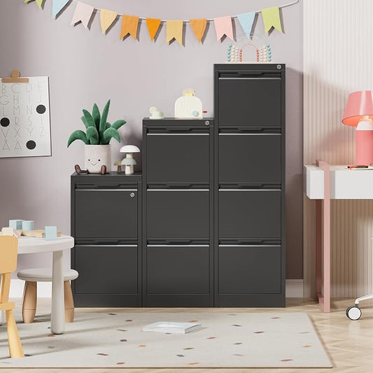 4 Drawer File Cabinet, Vertical Filing Cabinets for Home Office, 17.8" d Metal File Cabinets with Lock, Black Deep File Cabinets for Legal/Letter Size File, Easy Assembly