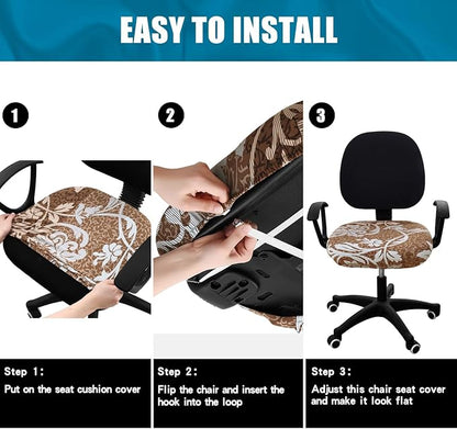 Smiry Printed Office Computer Chair Seat Covers, Stretch Fit Universal Desk Rotating Chair Cover Washable Removable Seat Cushion Protectors - Brown and Blue