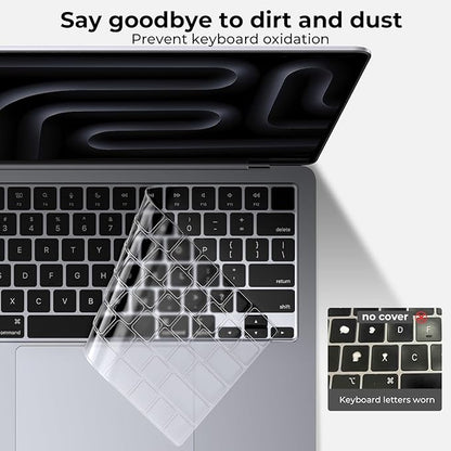 EooCoo Premium Keyboard Cover Skin Protector, Laptop Accessories Compatible with 2026 2025 2024 2023 2022 2021 M5-M1 Pro/Max MacBook Pro 14/16, M5-M2 MacBook Air 13/15, 2026 MacBook Neo 13, Clear