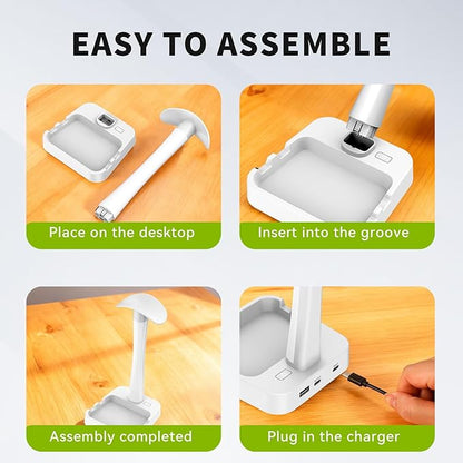 Headphone Stand with Charger,Gaming Headset stand with RGB Light Mode,For Airpod Max Stand,Desk Lamp,Phone Holder,Tablet Holder,desktop organizer,Gifts for Gamers & Music Lover (White)