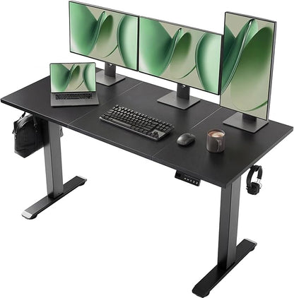 YDN Electric Standing Desk Adjustable Height, 55 x 24 Inches Sit Stand up Desk with Memory Presets & Cable Management, Home Office Desk for Office & Computer Workstation, Black Frame/Black Top