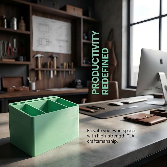 Adoric 3D Printed PLA Desk Organizer, Multifunctional Pen Holder with 7 Slots & 3 Compartments for Office, School, Makeup Brushes