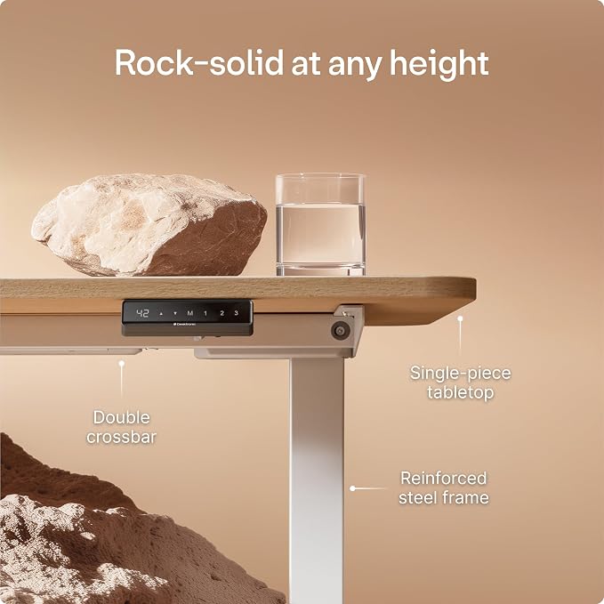 Desktronic HomeOne Standing Desk 48x24 — Ergonomic Sit Stand Home Office Desk, Made in Europe, Electric Dual Motor Height Adjustable, USB & USB-C Charging, Wobble-Free, Touchscreen, 3 Memory Presets