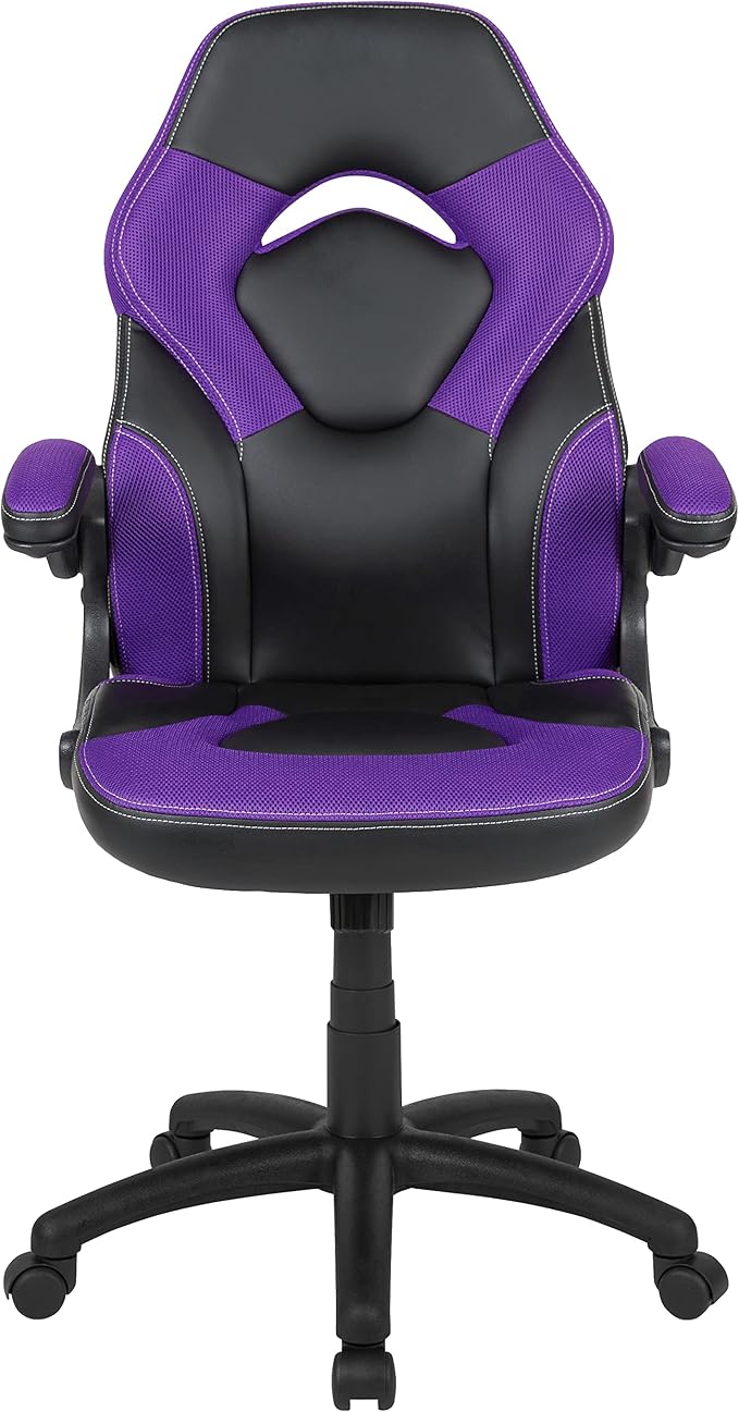 Flash Furniture X10 Gaming Chair Racing Office Ergonomic Computer PC Adjustable Swivel Chair with Flip-up Arms, Purple/Black LeatherSoft