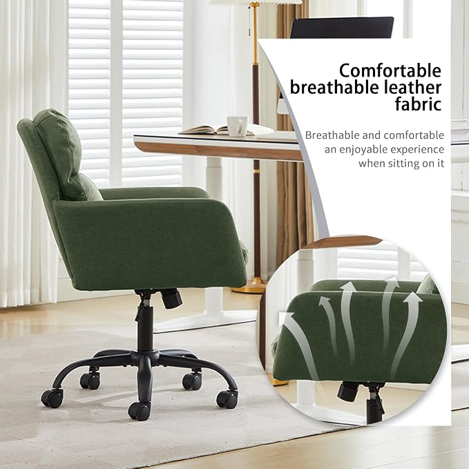 YITAI Adjustable Home Office Desk Chair with Comfy Square Mid-Back, Faux Leather 360,Study Green