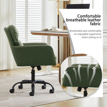 YITAI Adjustable Home Office Desk Chair with Comfy Square Mid-Back, Faux Leather 360,Study Green