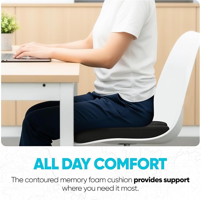 FORTEM Seat Cushion, Office Chair Cushion, Memory Foam Car Seat Cushions, Sciatica Coccyx Tailbone Pain Relief, Chair Cushions for Back Support, Sitting Pad for Gaming, Washable Cover, Non Slip