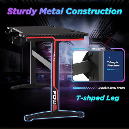 FDW 47 Inch Gaming Desk with Large Desktop Computer Desk Student PC Desk Extra Large Modern Ergonomic Racing Style Table Workstation for Adult Teens,Black