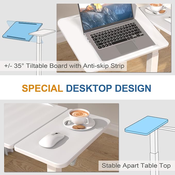 Adjustable Overbed Bedside Table with Hidden Wheels, Pneumatic Tilt Board Rolling Laptop Standing Desk Cart, Mobile Over Bed Sofa Chair Side End Tables, Walnut (White)
