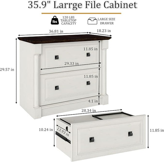 blini 2 Drawer File Cabinet Farmhouse Lateral File Cabinet with Hanging File Folders，Fits Letter/Legal/A4 Sizes, 36.8" Large Wood File Storage Cabinets Printer Stand for Home Office