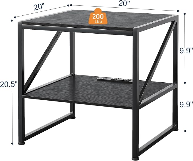 2-Tier Large Priner Stand with Charging Station, 20"×20" Under Desk Printer Table with Power Outlets and USB Ports for Home Office, Mini Fridge Stand, Storage Shelf for Scanner Fax Machine, Black