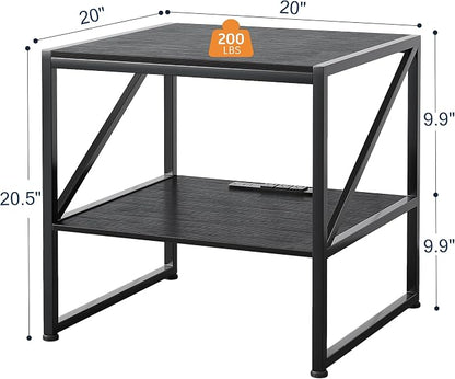 2-Tier Large Priner Stand with Charging Station, 20"×20" Under Desk Printer Table with Power Outlets and USB Ports for Home Office, Mini Fridge Stand, Storage Shelf for Scanner Fax Machine, Black