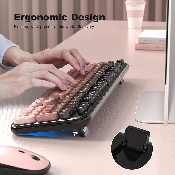 Atelus Wireless Keyboard and Mouse Combo, Typewriter Full Size Retro Keyboard with Number Pad, Ergonomic Design for Windows 7 8 10 11 PC Laptop Desktop, Home and Office Use