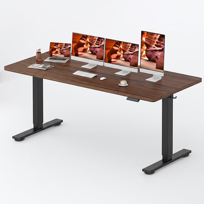 Electric Height Adjustable Standing Desk 79 x 31 Inch Home Office Computer Desk 2 Box Packaging with Memory Preset Cup Holder and Cable Management, Walnut