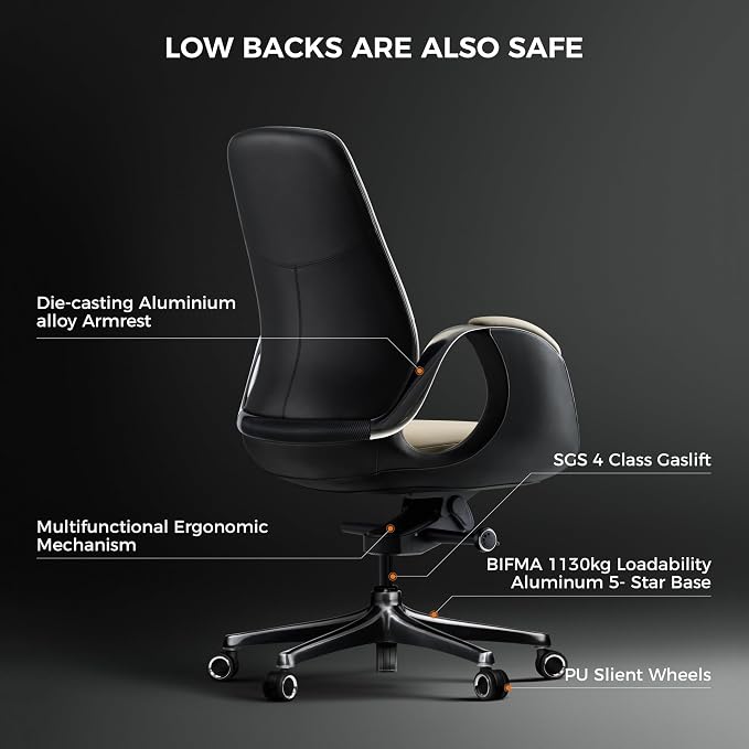 TOMU Genuine Leather Executive Office Chair, Executive Guest Chair, Mid Back Comference Office Chair for Office Comference Room Table,Swivel with Wheels, (Cream)