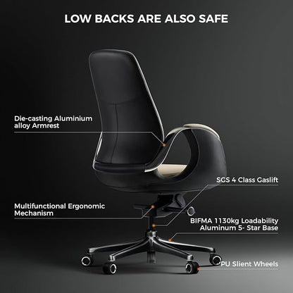 TOMU Genuine Leather Executive Office Chair, Executive Guest Chair, Mid Back Comference Office Chair for Office Comference Room Table,Swivel with Wheels, (Cream)