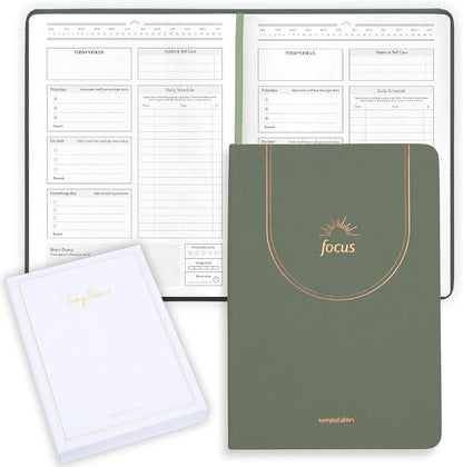 ADHD Daily Planner for Neurodivergent Adults – Premium Leather Productivity & Task Management Planner with Guided Focus Pages, 170gsm Paper, Gold Foiling & Gift Box – Undated | A5 (Sage Green)