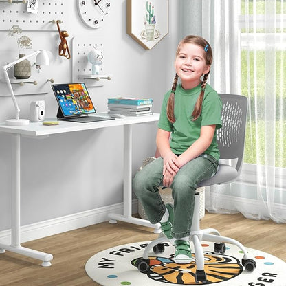 Giantex Kids Desk Chair, Adjustable Children Study Chair, Swivel Armless Mesh Task Office Chair, Computer Desk Chair with Adjustable Height & Lumbar Support (Grey)