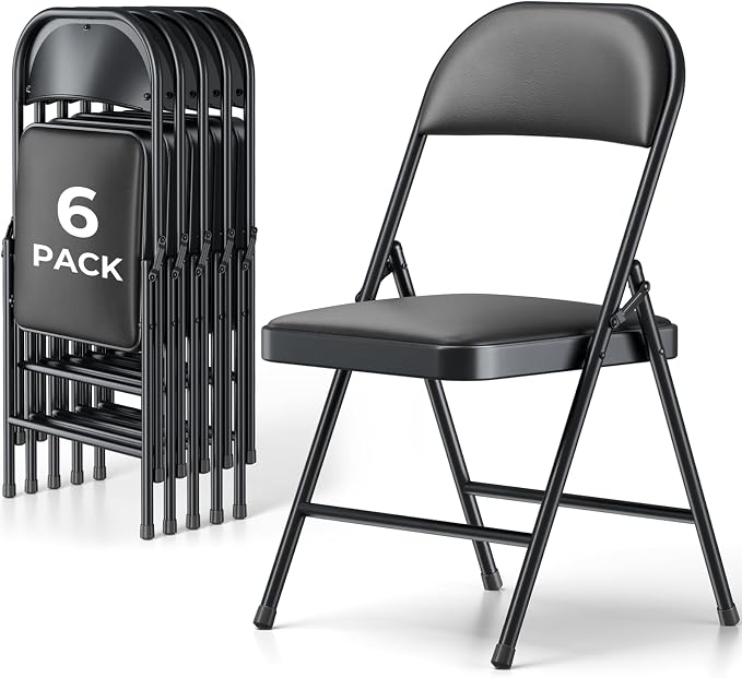 6 Pack Folding Chairs, PU Leather Folding Dining Chairs with Padded Cushion Seat & Back, Indoor Outdoor Folding Chair Set for Home Office, Parties, Events, Wedding, Extra Guest Seating