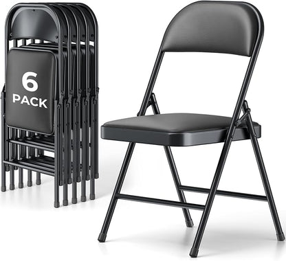 6 Pack Folding Chairs, PU Leather Folding Dining Chairs with Padded Cushion Seat & Back, Indoor Outdoor Folding Chair Set for Home Office, Parties, Events, Wedding, Extra Guest Seating