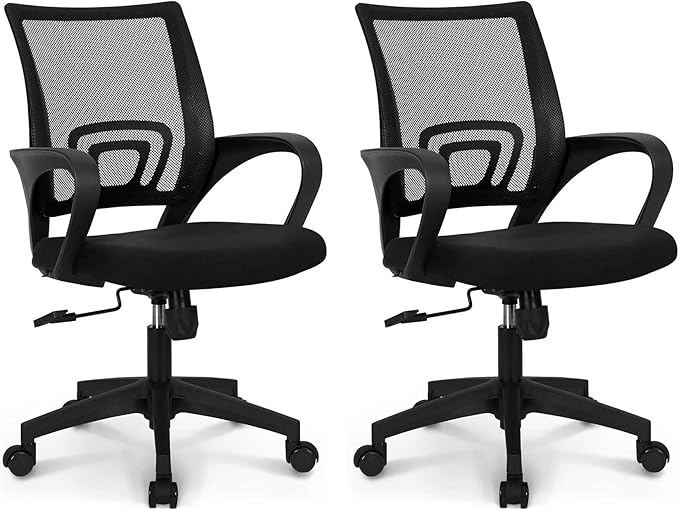 NEO CHAIR Office Desk Computer Chair Ergonomic Mesh Gaming Cushion Seat with Comfy Lumbar Mid Back Support Adjustable Height Swivel Rolling Wheels for Home Task (2 pk - Black)