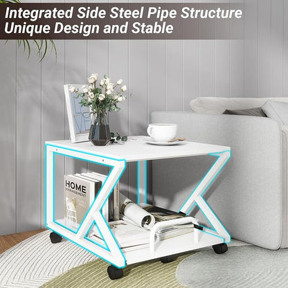 Natwind 2 Tier Printer Stand,19.7''x19.7'',with Pull Out Shelf,White | Easy Reach for Lower Shelf Items,Rolling Printer Cart with Wheels,Fits Under Desk,Supports 180lbs,for Home Office Kitchen