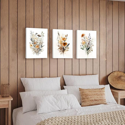 Colorful Wildflower Canvas Wall Art,Floral Wall Art Framed Set of 3 Flowers Art Prints,Watercolors Flower Wall Decor Living Room,Minimalist Botanical Wall Art Modern Wall Decor for Bathroom Bedroom Office,12"x16