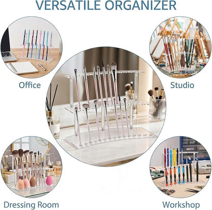 2-Tier Acrylic Pen Display Stand 30 Slot Pen Holder Organizer for Pens Makeup Brushes Art Supplies