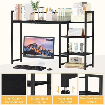 Snughome Desk Shelf, 44.9" Large Desktop Organizer Shelf, Desk Hutch for Monitor, 4 Tier Display Rack, Wooden Desktop Bookshelf Storage Rack for Home Office Dorm