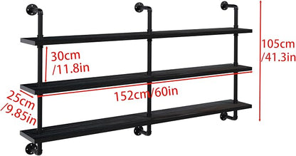 HDDFER Industrial Pipe Shelving Rustic Black Pipe Wall Shelves Industrial Shelves with Wood Planks Floating Shelves 60 Inch Farmhouse Bathroom,Kitchen Shelving Wall Mounted