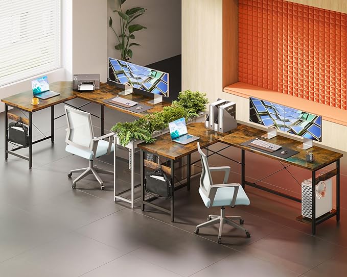 Coleshome 66" L Shaped Larger Gaming Desk, Corner Computer Desk, Sturdy Home Office Computer Table, Writing Workstation, Vintage