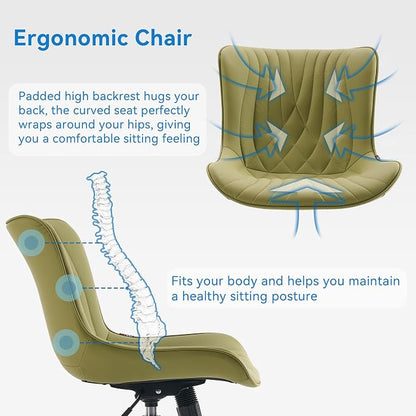 YOUNIKE Office Chair, Armless Desk Chair with Wheels, Home Office Computer Task Chairs, Modern Faux Leather Padded Vanity Chair, Adjustable Swivel Rolling Chairs with Back, Avocado Green