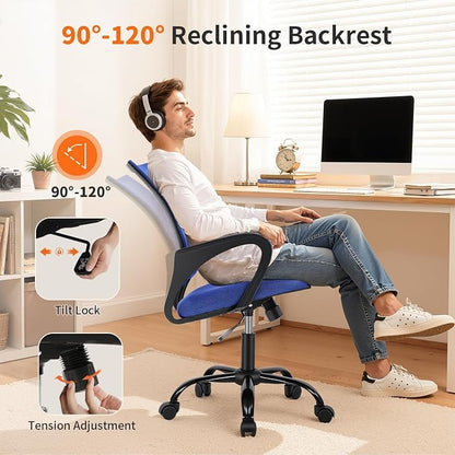 BestOffice Office Chair Ergonomic Cheap Desk Chair Mesh Computer Chair Lumbar Support Modern Executive Adjustable Stool Rolling Swivel Chair for Back Pain (Blue)