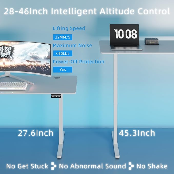 Shintenchi Standing Desk, 55x24 Inch Height Adjustable Electric Sit Stand up Desk, Ergonomic Rising Computer Table, Modern Lift Gaming Desk Workstation for Home Office, White