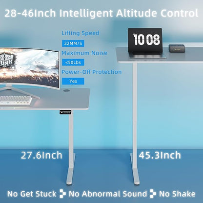 Shintenchi Standing Desk, 55x24 Inch Height Adjustable Electric Sit Stand up Desk, Ergonomic Rising Computer Table, Modern Lift Gaming Desk Workstation for Home Office, White