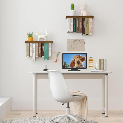 Floating Book Shelves for Wall Set of 2, Unique Wood Hanging Bookshelf | Easy Install Wall Bookshelf with Anti-Tilt Metal Bracket, Floating Bookshelf Storage Display Wall Shelves for Home Decor