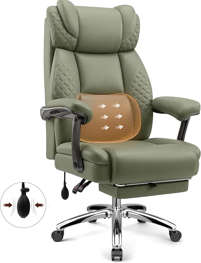 Big and Tall Office Chair, Desk Computer Chair with Footrest for Heavy People, Oversized Executive Gaming Chair, Extra Wide 500LBS Ergonomic Comfy Office Chair with Adjustable Lumbar Support